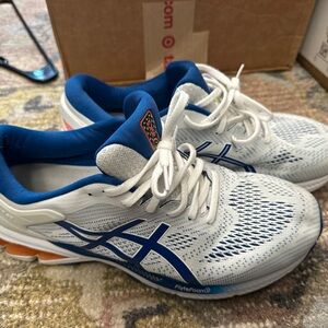 ASICS Kayano 26 White and Blue Athletic Sneakers